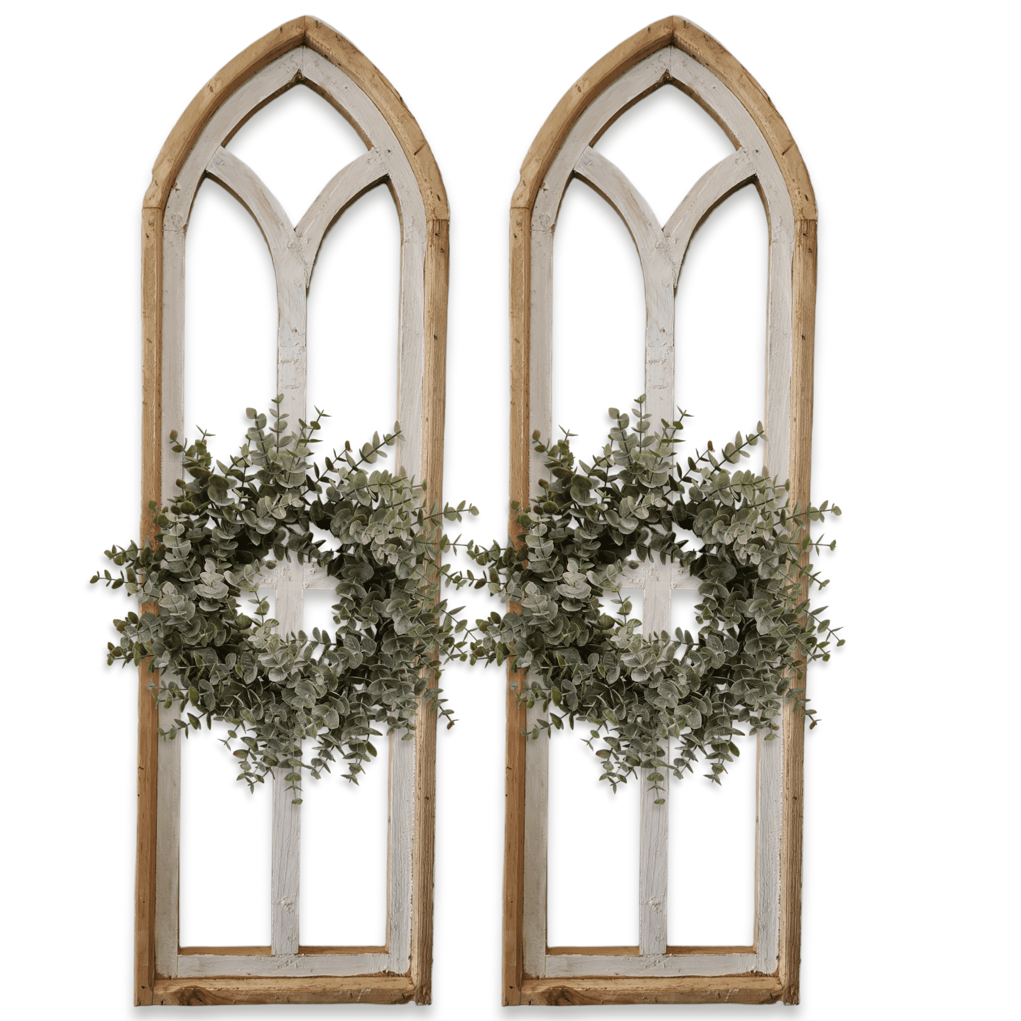 The Ivory Point Farmhouse Wooden Wall Window Arches Set of 2 -3 Sizes - Rustic Cathedral Wood Windows- Ivory Point wall windowsRanch Junkie